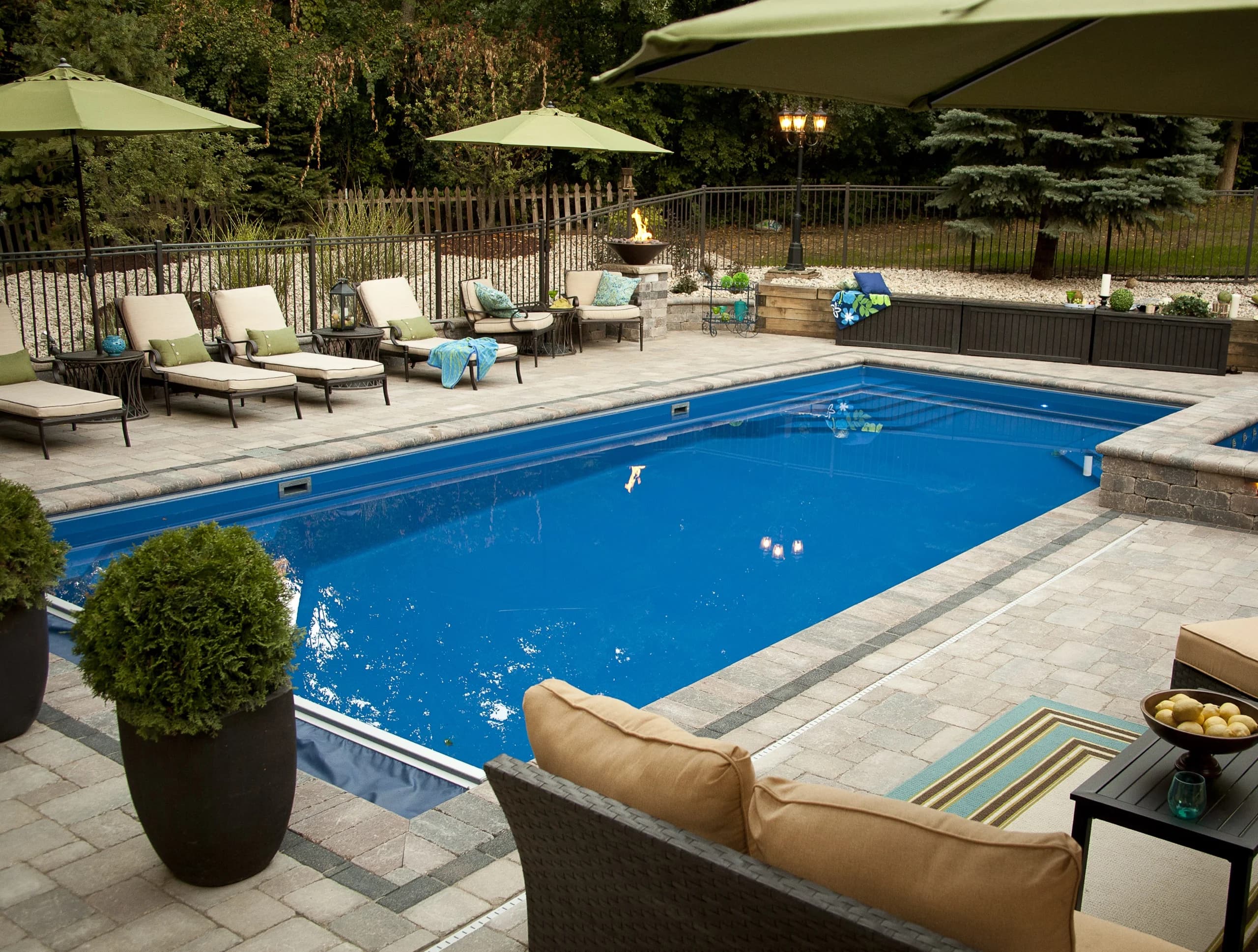 Premium fiberglass pool with outdoor living space