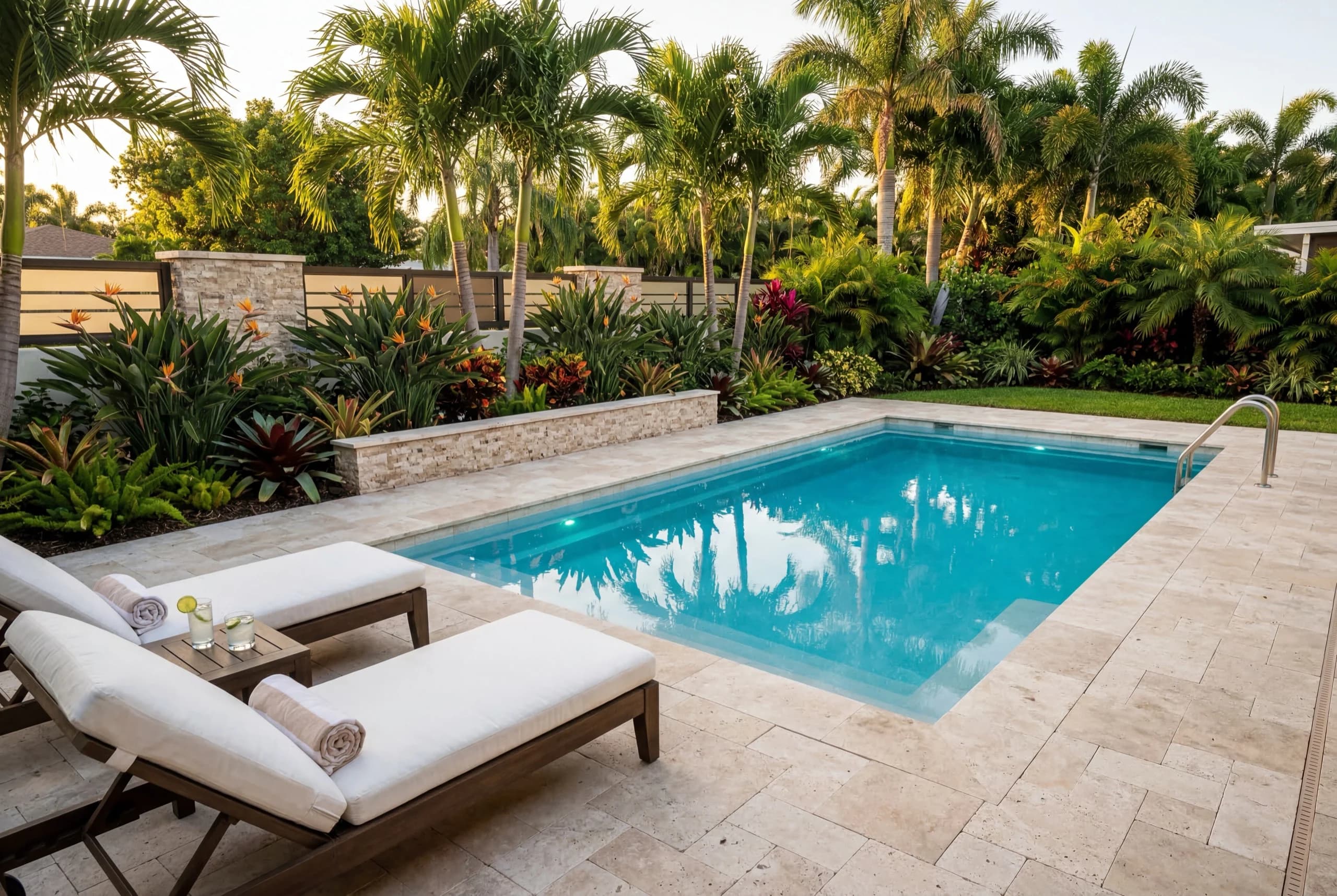 Installed fiberglass pool in Florida backyard